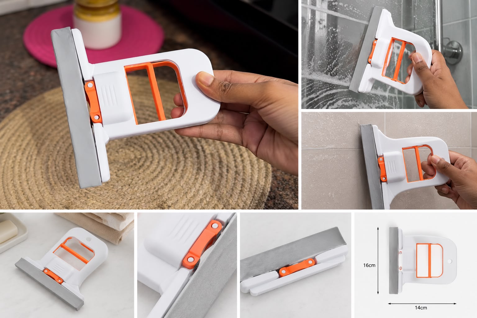 2-in-1 Foldable Glass Cleaning Squeegee & Surface Scraper